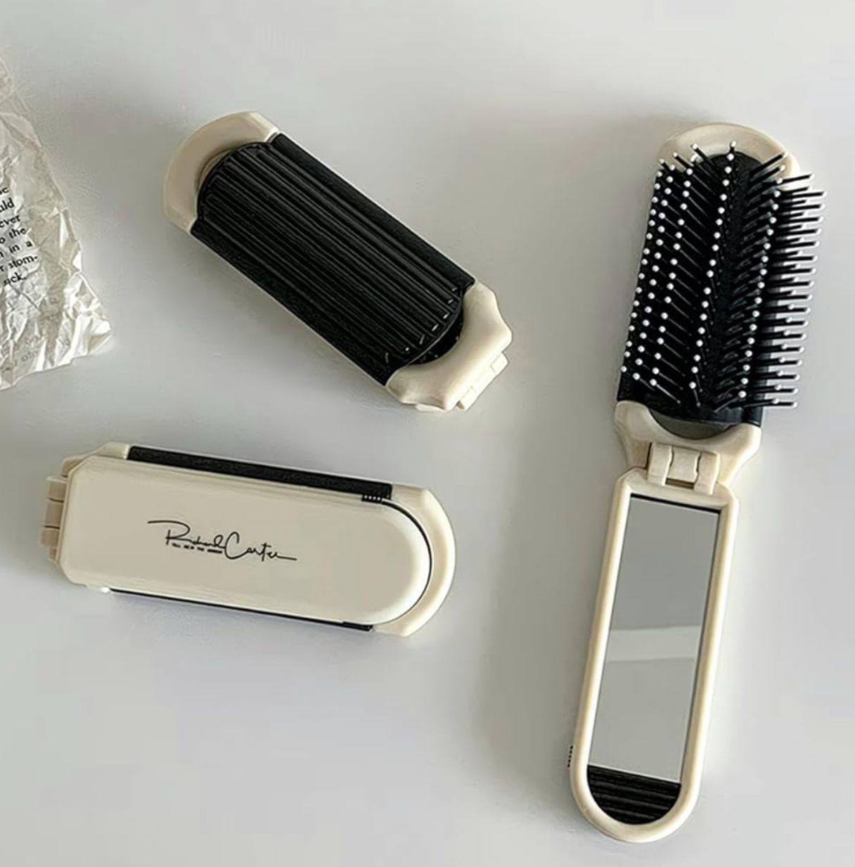 Travel Foldable Hair Brush with Mirror for Women – Pocket Size Compact Detangling Comb - Drocket